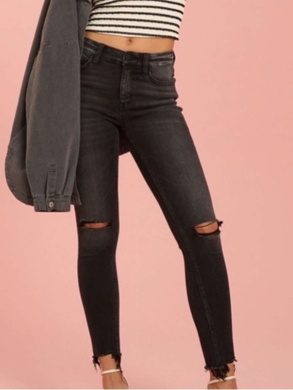 Altar'd State Poppy Distressed Stretch Skinny Jeans in Black With Frayed Hem